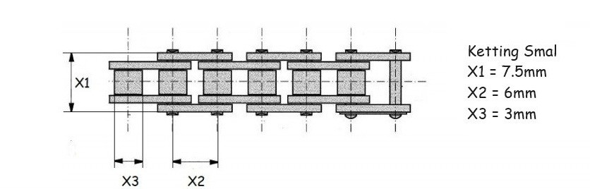 (5D3e) ketting smal 66 schakel mini cross en mini atv