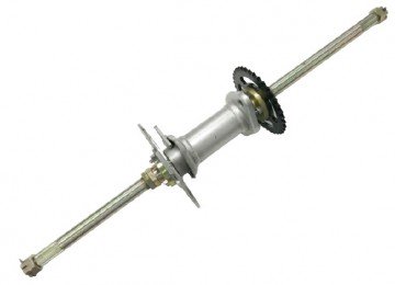 (28b2a) achteras met lagerhuis incl. tandwiel en remschijf